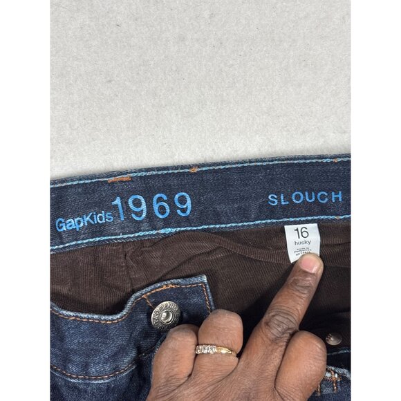 Gap Kids slouch 1969 Straight Fit Dark Wash Denim Jeans Size 16 - Picture 7 of 13